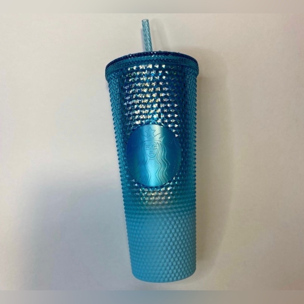 Starbucks Ice Blue Ombre Bling Studded Venti Cold Cup Tumbler 24oz NWT